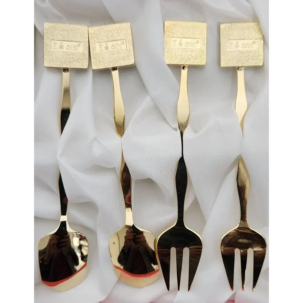Korean 24k Gold Plated 10 Flatware Set-Folk Art Tiger Design Original Box